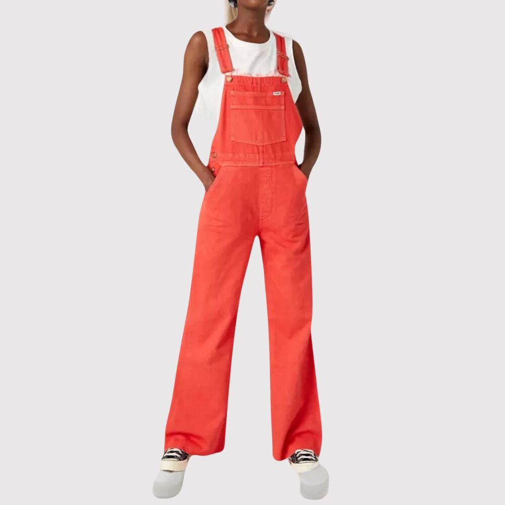Wrangler Womens Overall Red Casey Jones Flare Bib Denim One Piece Jean Casual XS